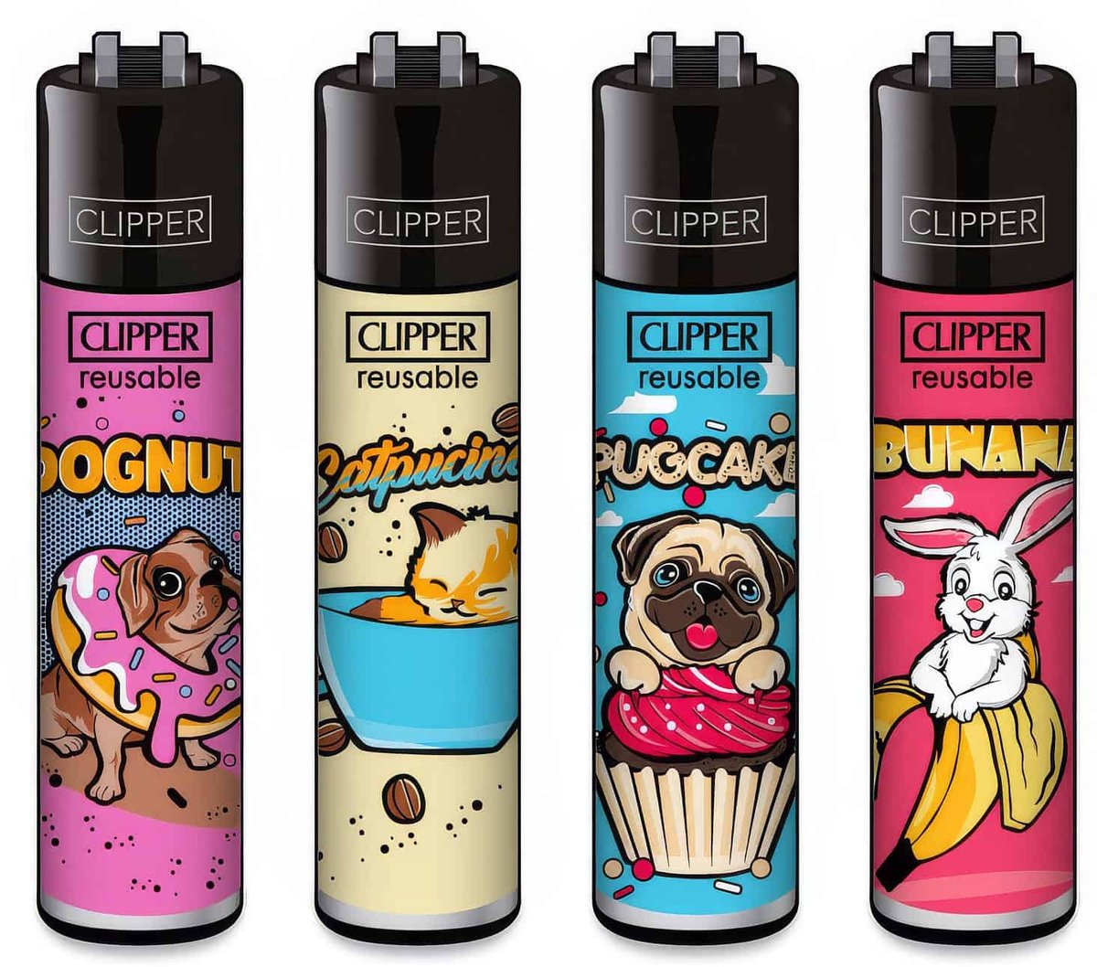 Clipper Classic Large Aanstekers "Foody Animals" (4 Stuks)