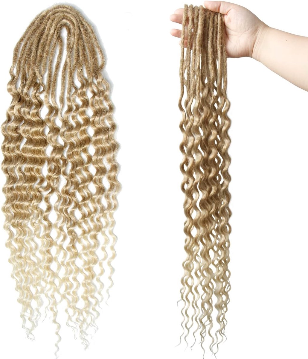 24 Inch Dubbele Eind Dreadlock Extensions met Krullende Einden - Zachte, Voorgehaakte, Wavy Dreads in 0.5cm Dikte, 15 Strengen per Verpakking