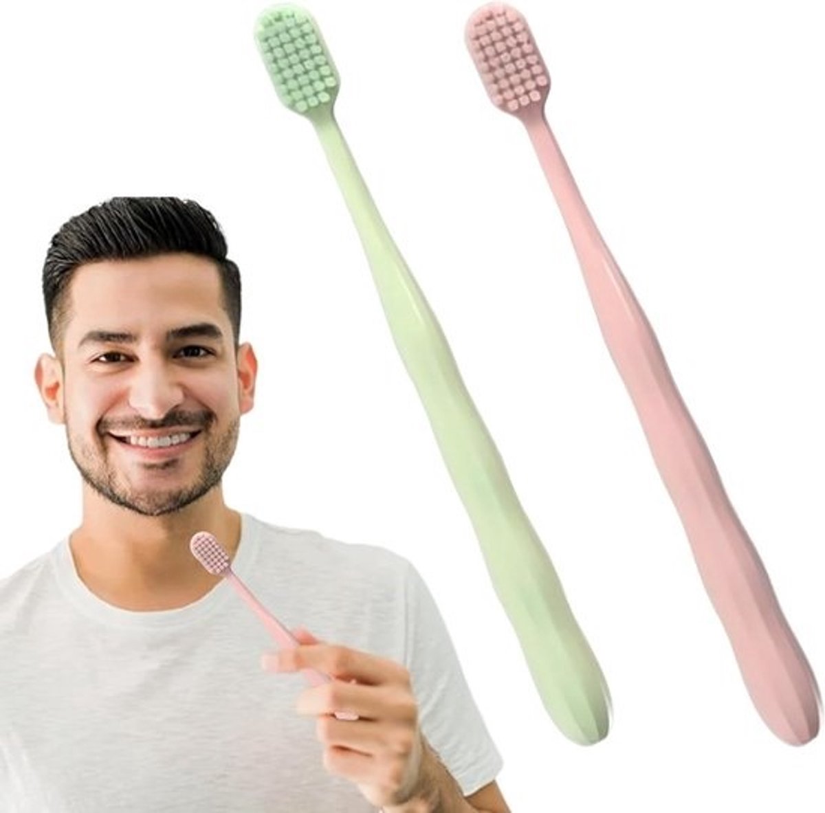 Handmatige Tandenborstels - Zachte Tandenborstels - Dagelijkse Mondhygiëne - Extra Zachte Borstelharen - 2 Stuks - Roze Groen