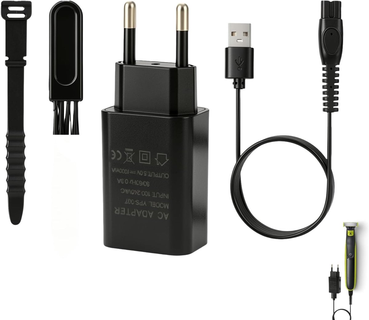Oplader 5V voor One Blade en andere scheerapparaten en baardtrimmers met USB-aansluiting, geschikt voor QP2724 QP2834 MG9525 MG9510 MG9520 MG9550 MG5910 QP1324 QP1424 QP1924 QP4530
