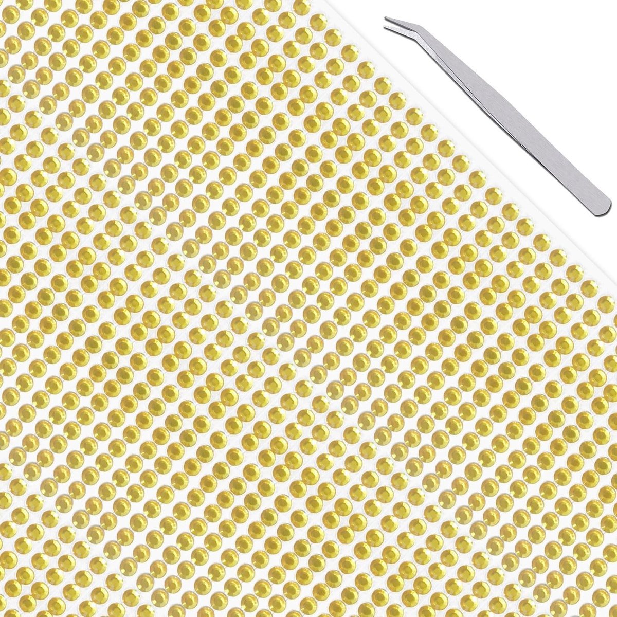 Set van 1040 DIY Rhinestones - Ronde Gems voor Versiering van Nagels, Telefoons en Kleding, Gouden 5 mm met Pincet