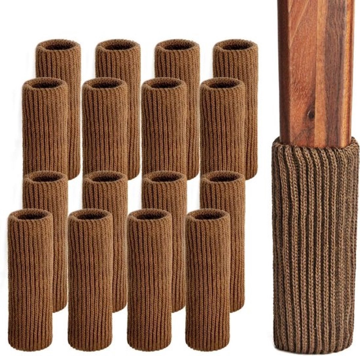Stoelbeenbeschermers - Meubelsokken Vloerbeschermers - Vloeren Beschermen - Hoge Elastische Gebreide Stof - 16 stuks - Bruin