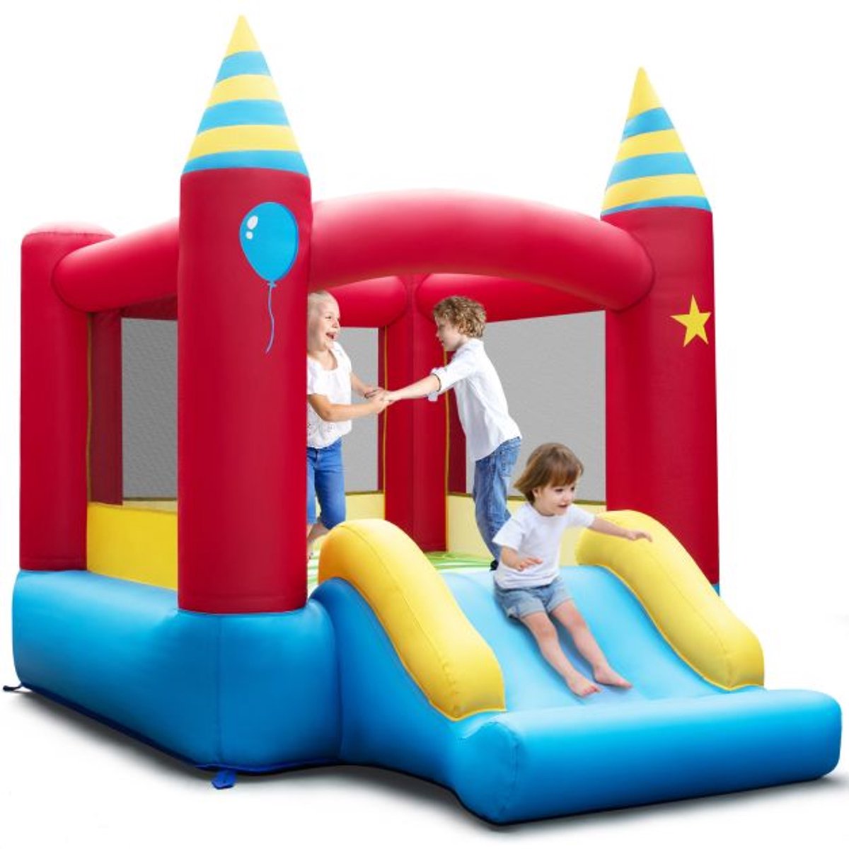 SureDeal® - Kussen - Springkasteel - Kinderen Speelkasteel - Binnen - Buiten - Glijbaan Draagtas - Reparatieset - 190x260x205 cm - Naturel