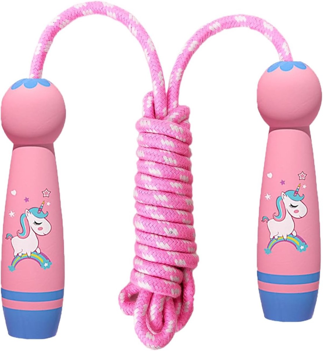 Verstelbare Touwtje voor Kinderen met Houten Handvat en Cartoon Ontwerp - 2.6m Unicorn Speed Touw, Perfect voor Kinderen van 4 tot 8 Jaar, Ideaal Cadeau voor Actieve Spelletjes en Sportactiviteiten
