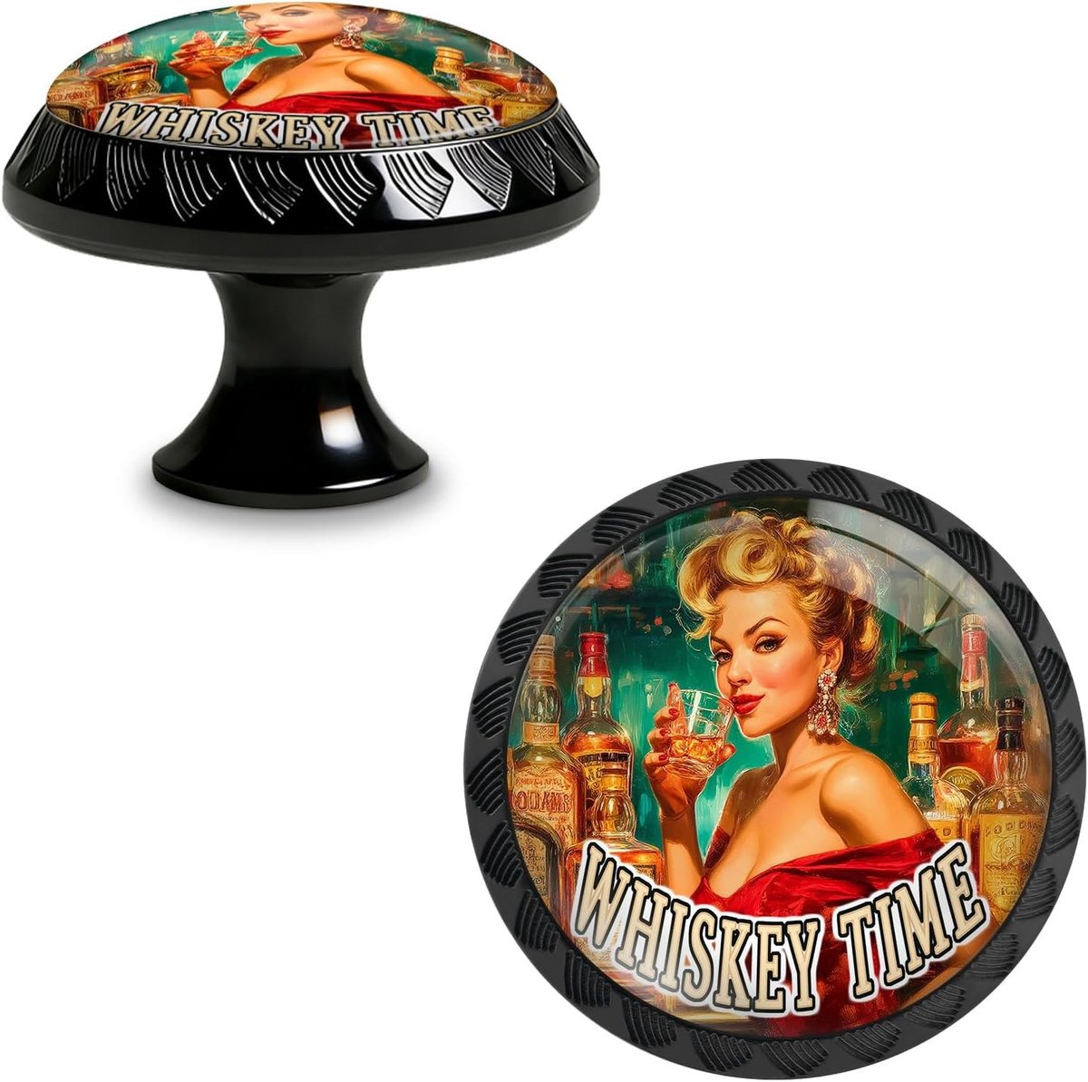 Retro Whisky Tijd Sign Knoppen voor Keuken, 4 Stuks Acryl Ronde Ladehandgrepen voor Kastdeuren en Meubels