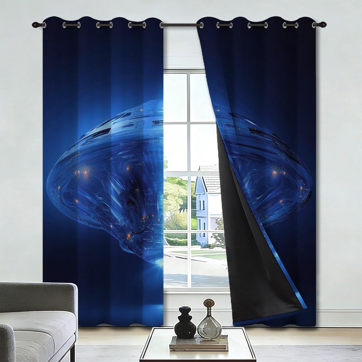 Opaque Gordijnen met Ringen - Minimalistisch Ruimtevaartpatroon - Set van 2