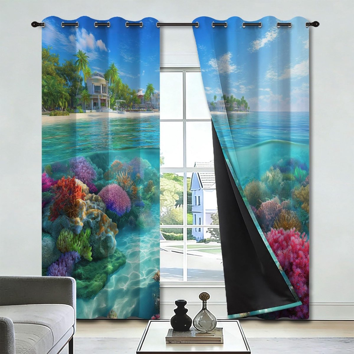Gordijn - Koraalrif zee eiland - 140 x 245 cm (set van 2)