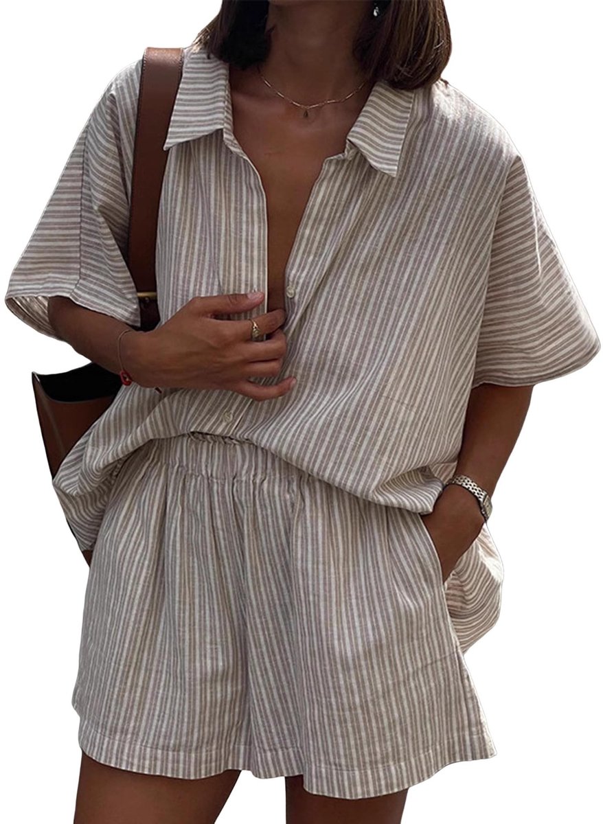 2-delige set voor dames - Casual gestreept met korte mouwen en broek