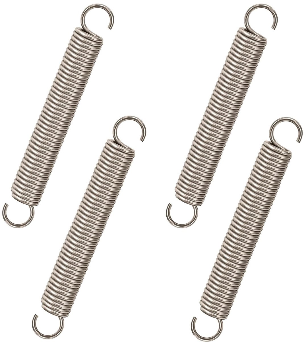 Tension Springs 80mm Dubbele Haak Rvs Vering met 1.6mm Dikte en 10mm Buitenmaat voor 8kg Trekvermogen - Set van 4 Stuks