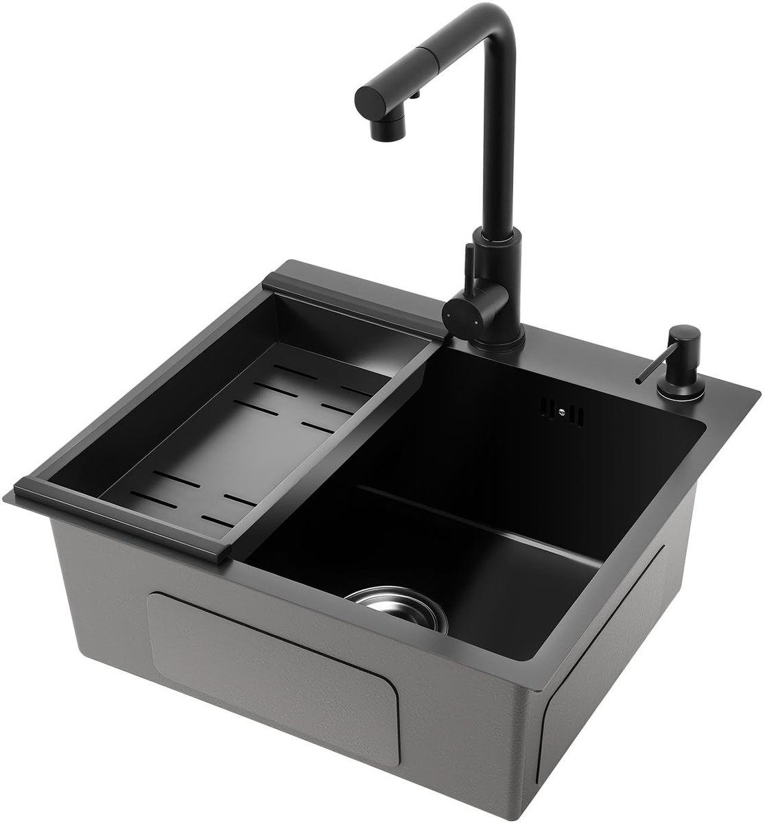 Keukenspoelbak - Roestvrij staal - 50 x 45 x 20 cm - Met uittrekbare kraan en zeepdispenser