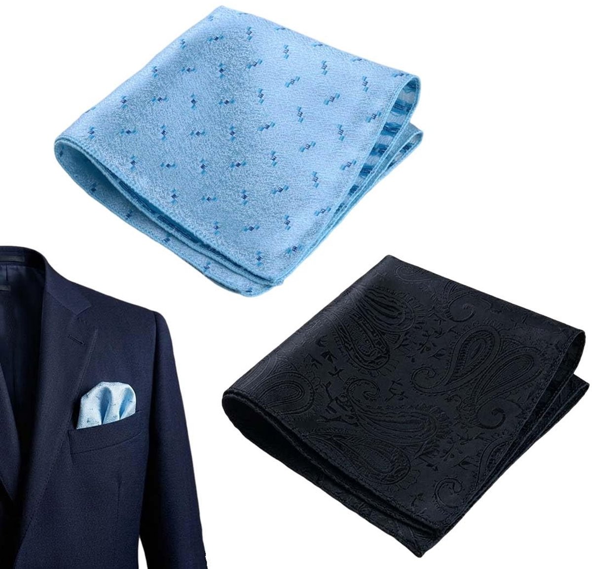 Set van 2 Polyester Zakdoeken - Wit en Lichtblauw