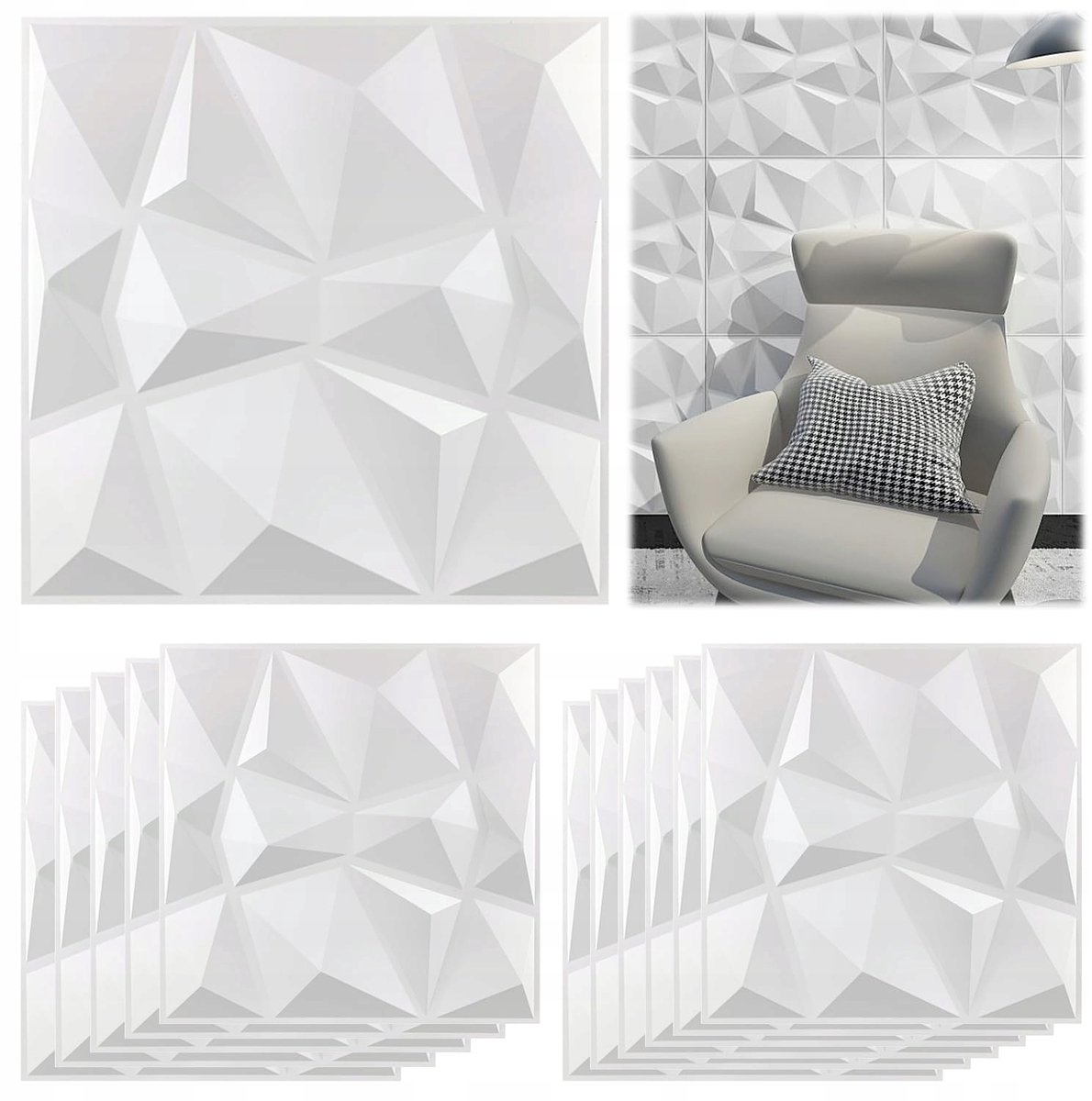 12 Stuks Tegelstickers - Muurstickers 3D Reliëf - 30x30 cm - Wit - PVC - Decoratie Sticker Tegels - Muurstickers Keuken - DIY & Renovatie - Voor Woonkamer & Slaapkamer - Bedekt Scheuren & Vlekken