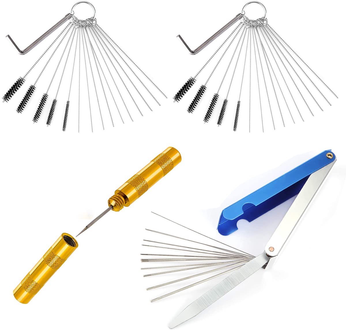Solidchoice - Carburateur Reinigingsset - Set van 4 - Inclusief 20 Reinigingsnaalden - Voor Motorfiets - Effectieve Reinigingstools - Handige Ac...