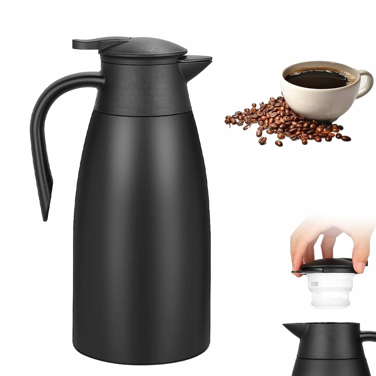 Thermoskan 2L Voorzijde - Dubbelwandig RVS, 12u Warm/Code