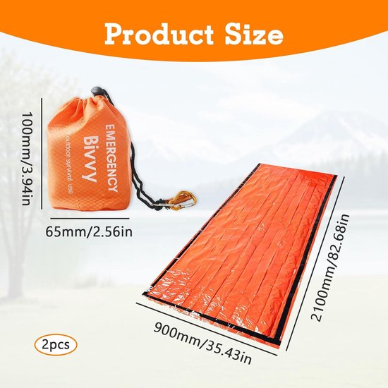 Noodslaapzak Set - Survival Bivakzak - Outdoor Noodsituaties - Reflecteert Warmte - 2 Stuks - Oranje — afbeelding 3