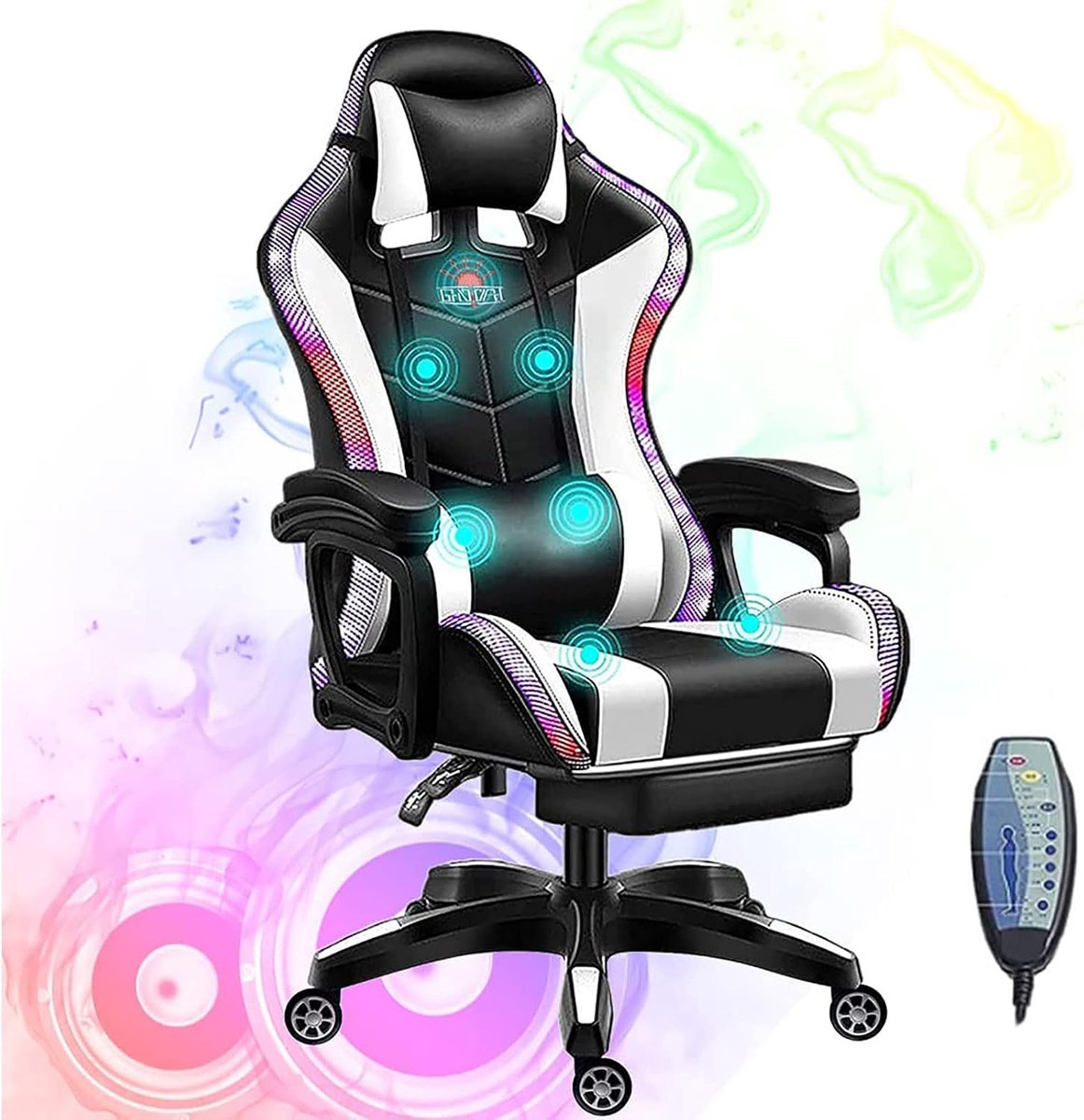 RGB-videogamestoelen met luidsprekers Ergonomische Pro gamingstoel met volledige massage Lendensteun en intrekbare - ShopVlot