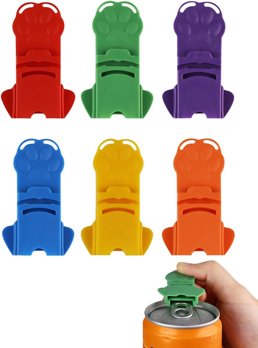 Handmatige blikopener, set van 6 stuks, met antislip kattenvoet, zacht drukken blokkeert scherpe rijen en voorkomt - ShopVlot
