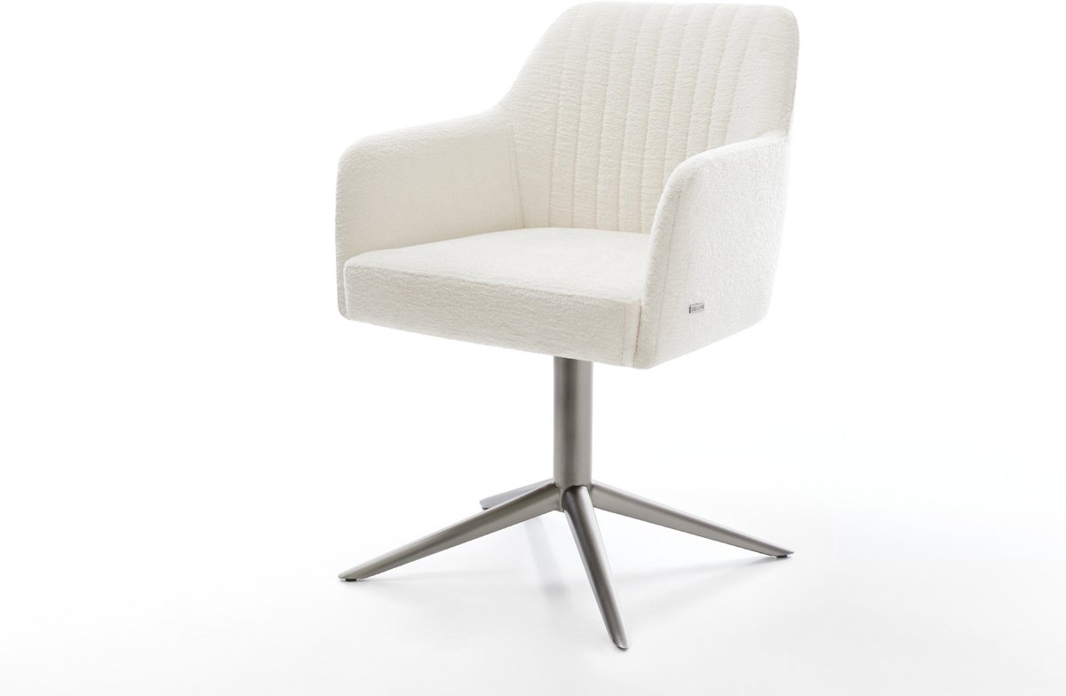 Eetkamerstoel Greg-Flex kruispoot grafiet bouclé zacht beige 360° draaibaar rocker-functie pocketveer kern
