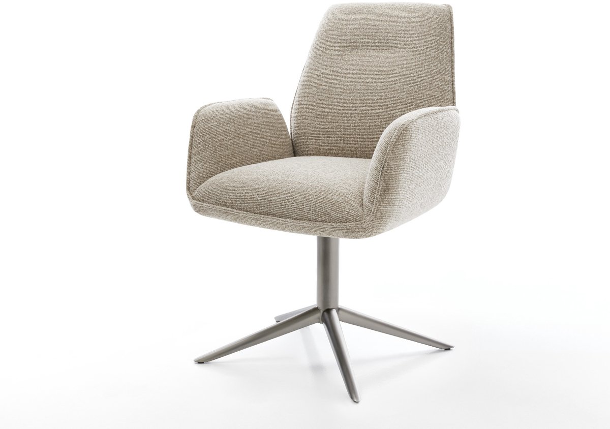 Eetkamerstoel Zoa-Flex kruispoot grafiet geweven stof beige 360° draaibaar rocker-functie pocketveer kern