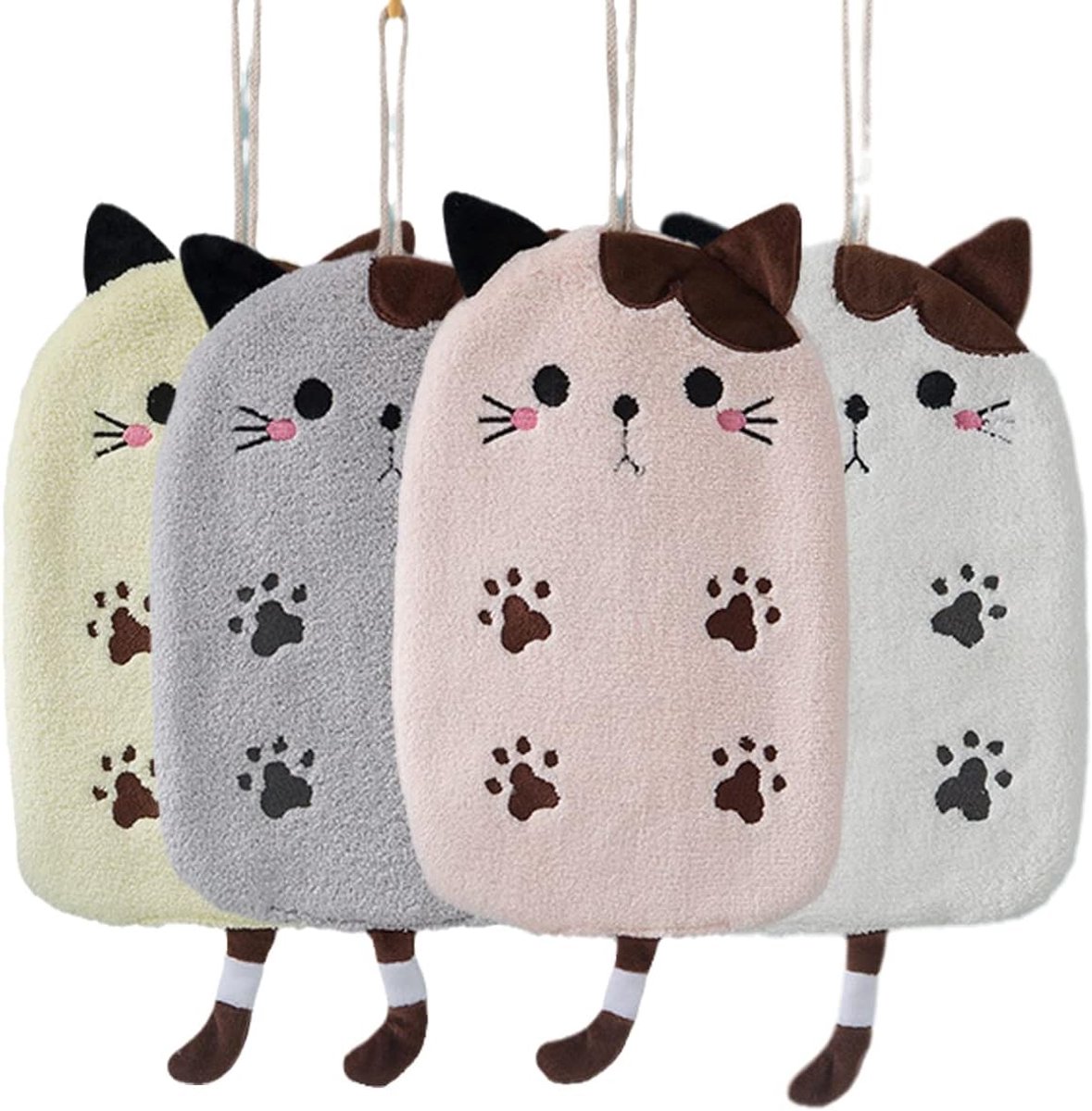 Kat Handdoeken voor Badkamer en Keuken Cartoon Opknoping Handdoek Handhanddoeken (Roze Grijs Wit Geel, 4) - ShopVlot