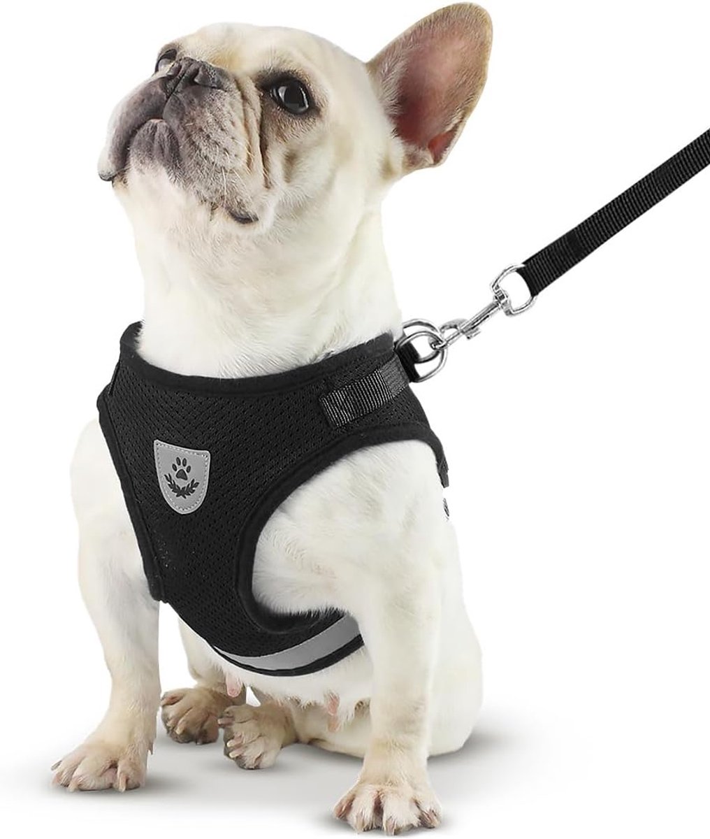 Dog Harness, Dog Harness with Dog Leash - Reflective - Black - Size L (Breast 40-45 cm) - ShopVlot