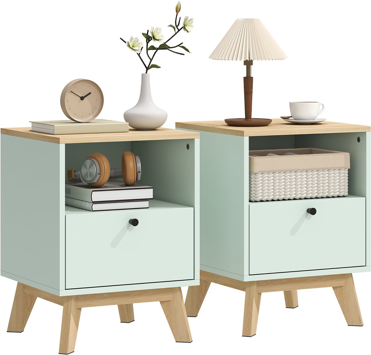Homcom Nachtkastje - MDF - 40 x 40 x 55 cm - Lichtgroen