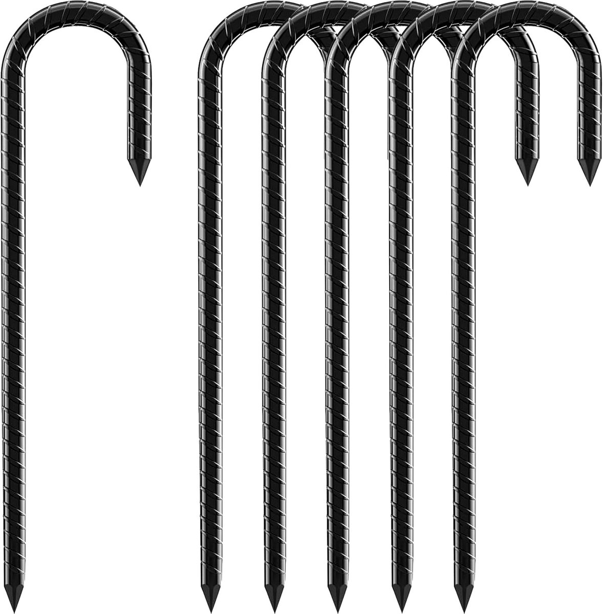 Grondanker - Zwart - 30 cm - J-haak met Beitelpuntig Uiteinde - Voor Kamperen en Buitenactiviteiten