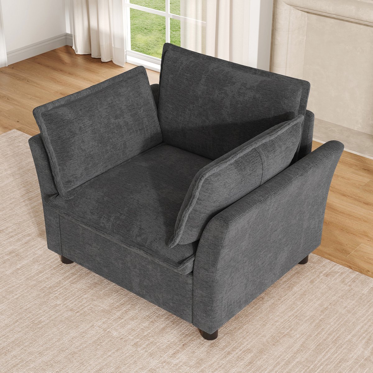 Moderne Fauteuil - Chenille Lounge Stoel Met Armleuningen, Relaxstoel Met Hoge Comfort Zit, Leesstoel Voor Woonkamer En Kantoor, Grijs