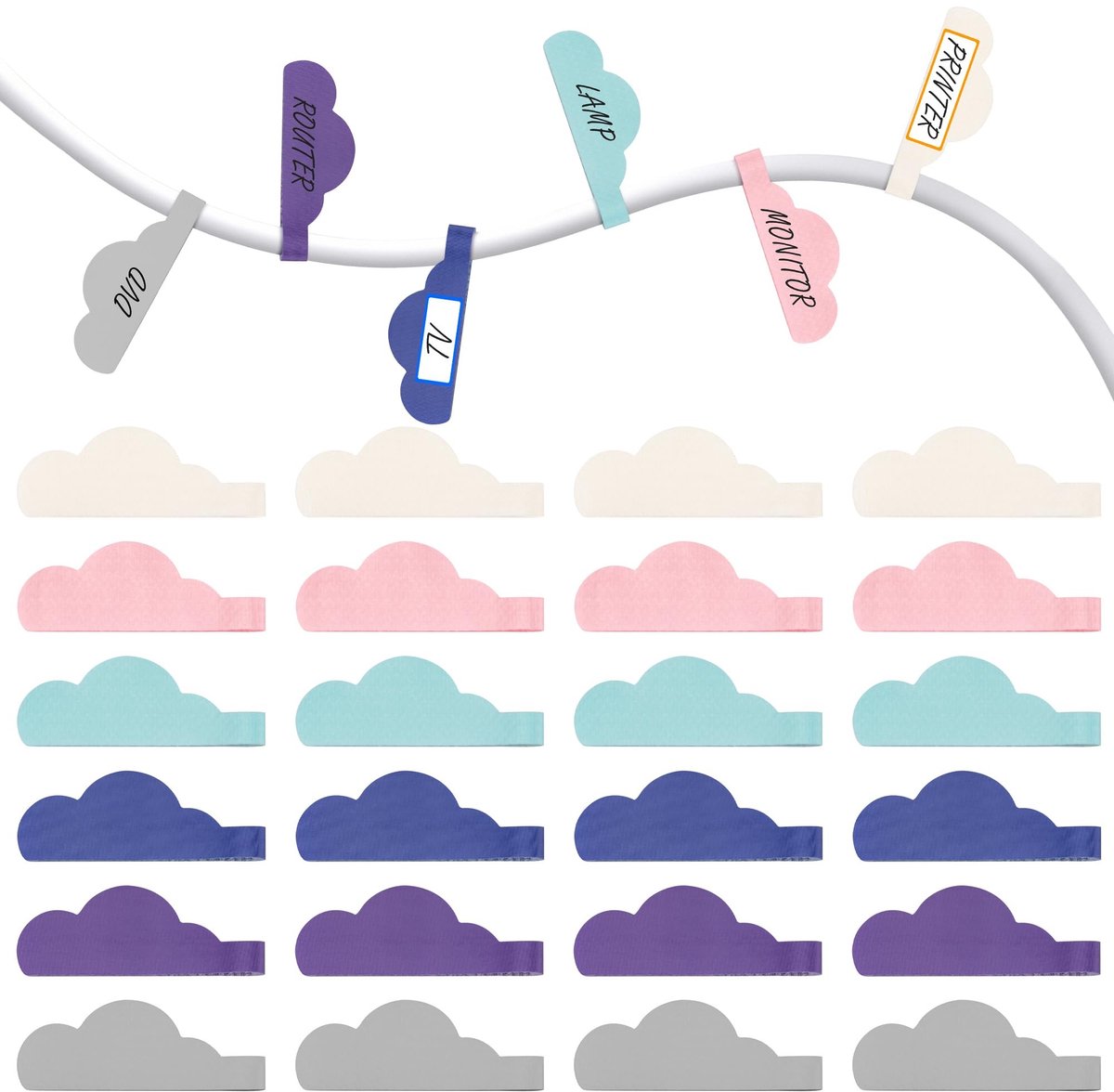 Solidchoice - 24 Stuks Herbruikbare Cloudvormige Labels voor Kabelbeheer