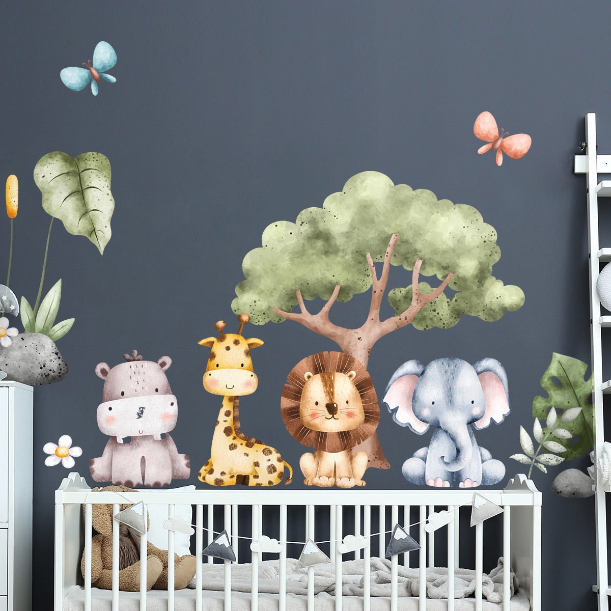 Ambiance Sticker Muurstickers - Aquarel Jungle Dieren - Zelfklevende Stickers - 120x180cm Multi color