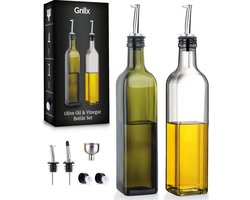 Grillx Olijfolie en Azijn Fles met Schenktuit - 500ml - Inclusief Accessoires - Olie en Azijn Set - Glazen Oliefles