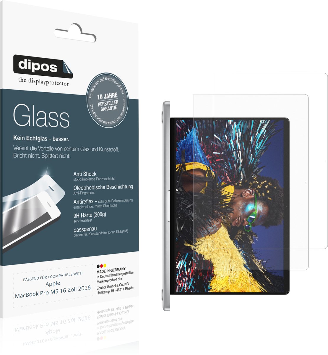 dipos – 2x Matte Pantserfolie geschikt voor Apple MacBook Pro M5 16 Zoll 2026 | 9H Screenprotector