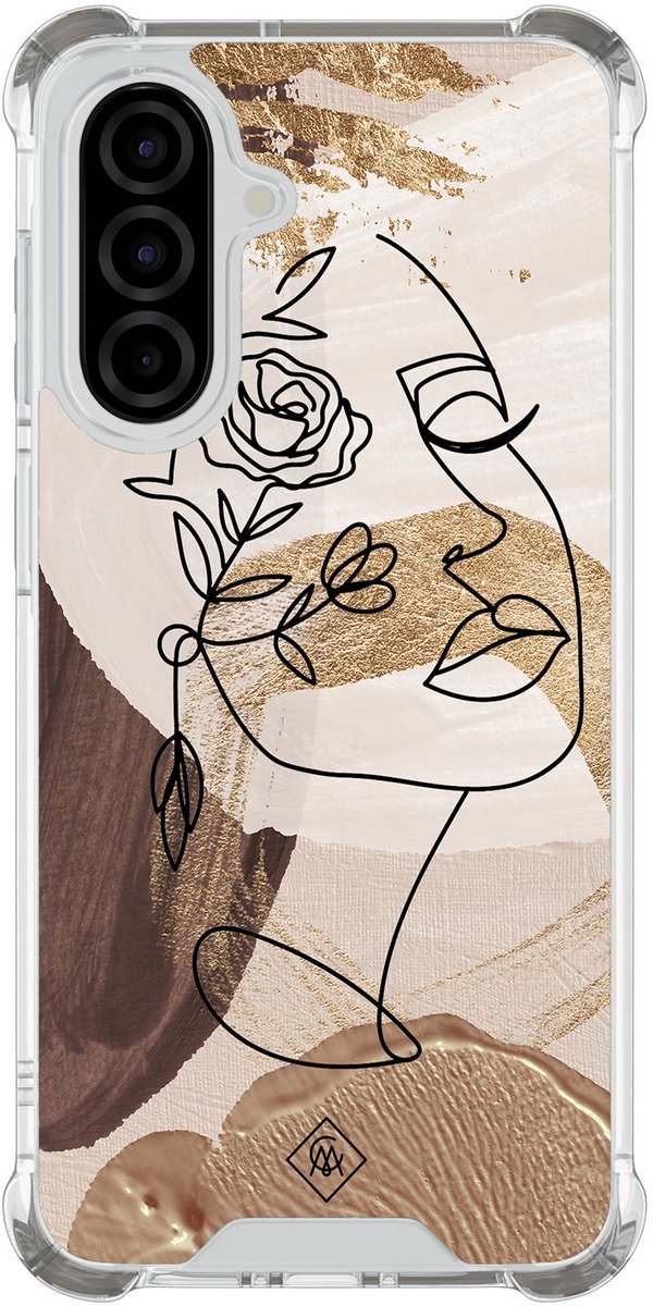 Casimoda® hoesje - Geschikt voor Samsung Galaxy A37 - Abstract Gezicht Bruin - Shockproof case - Extra sterk - TPU/polycarbonaat - Bruin/beige, Transparant