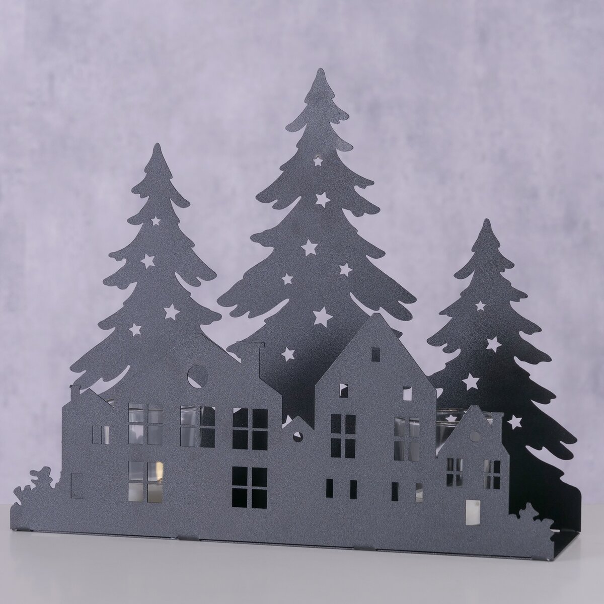 Boltze - Waxinehouder - Kaarsenhouder - Kerst – Zwart - Metaal - Kerstbomen & huisjes - 30x8,5x25 cm – foto 6