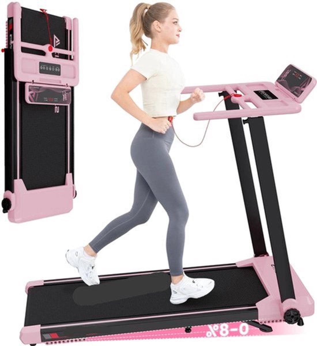 Elektrische Loopband - Loopbanden - Wandelband - Walking Pad - Hardloopband - Opvouwbare - Automatische Hellingshoek - 12 km/u - LED Display - Bluetooth & App Bediening - Roze