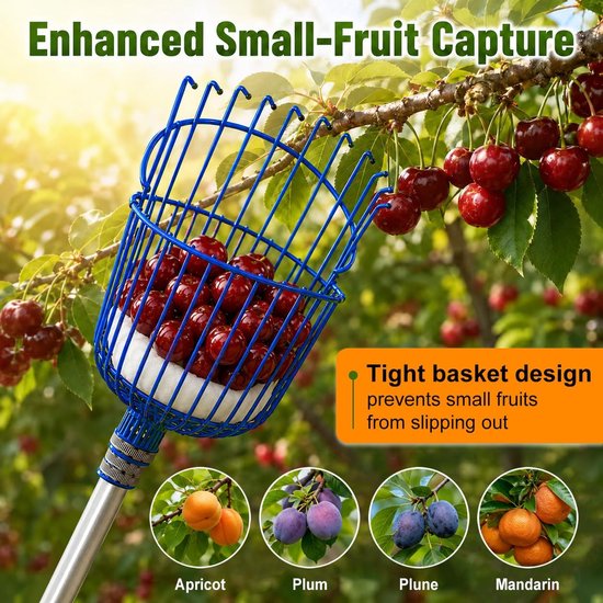 Fruitplukker - fruitoogstmachine - fruitplukker met telescopische steel - tuingereedschap - geschikt voor de meeste fruitsoorten - blauw - 33,5 x 14 cm - totale lengte 4 meter — afbeelding 5