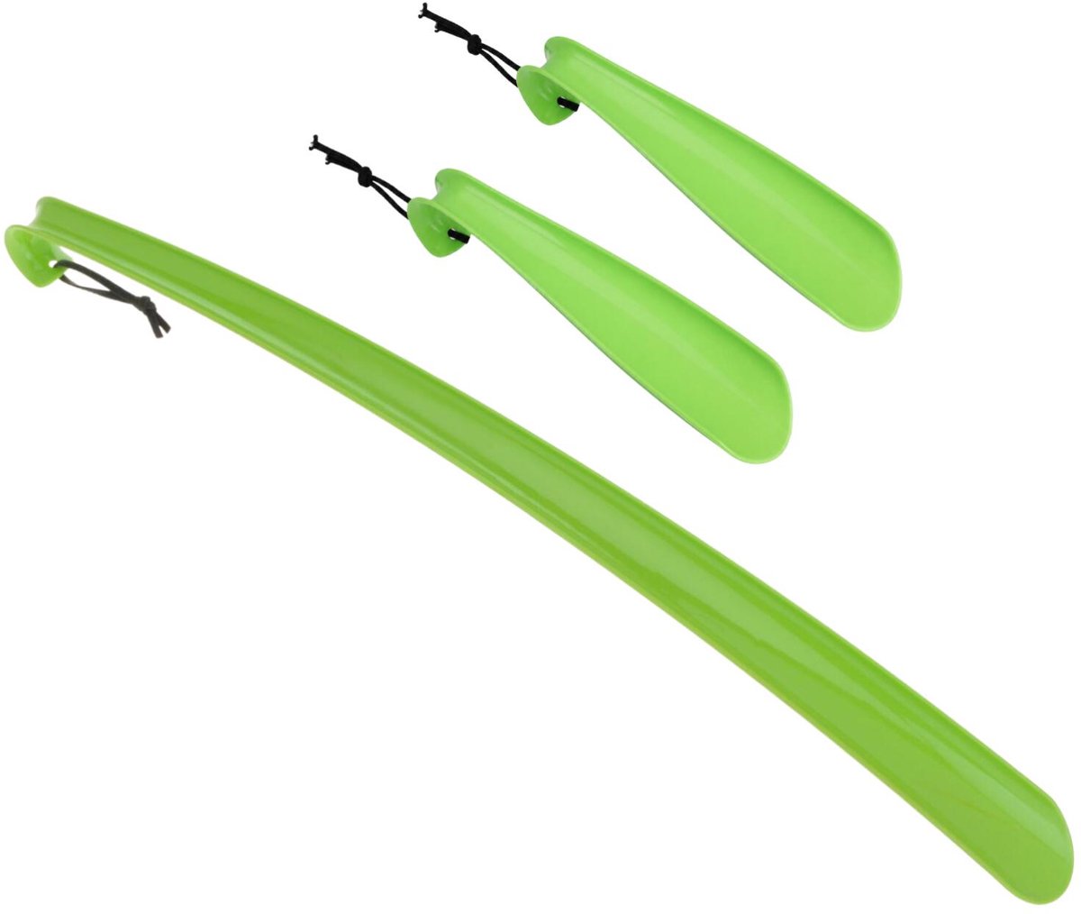 Shoe Solutions Schoenlepels set - 3x stuks - 18 en 57 cm - kunststof - groen - met haak - schoenen instaphulp