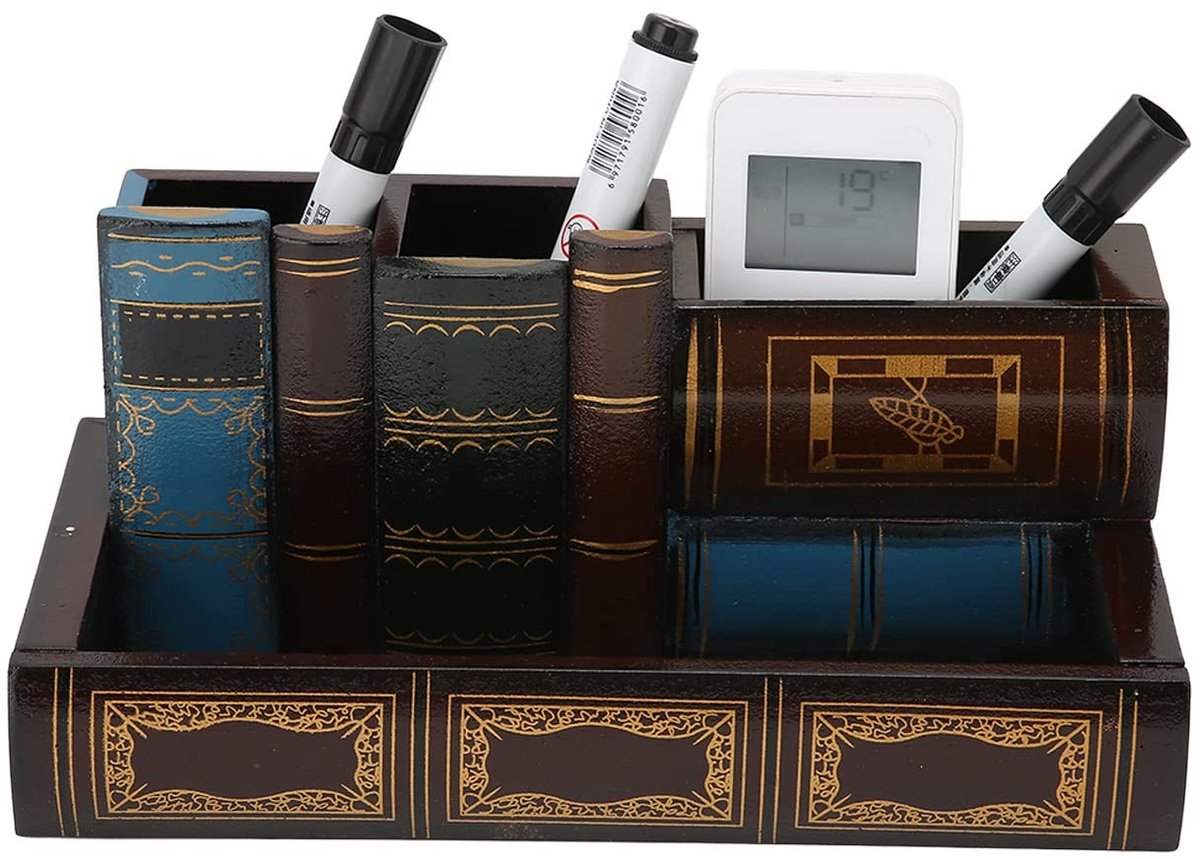 Solidchoice - Houten Penhouder voor Bureau met Boeken Design