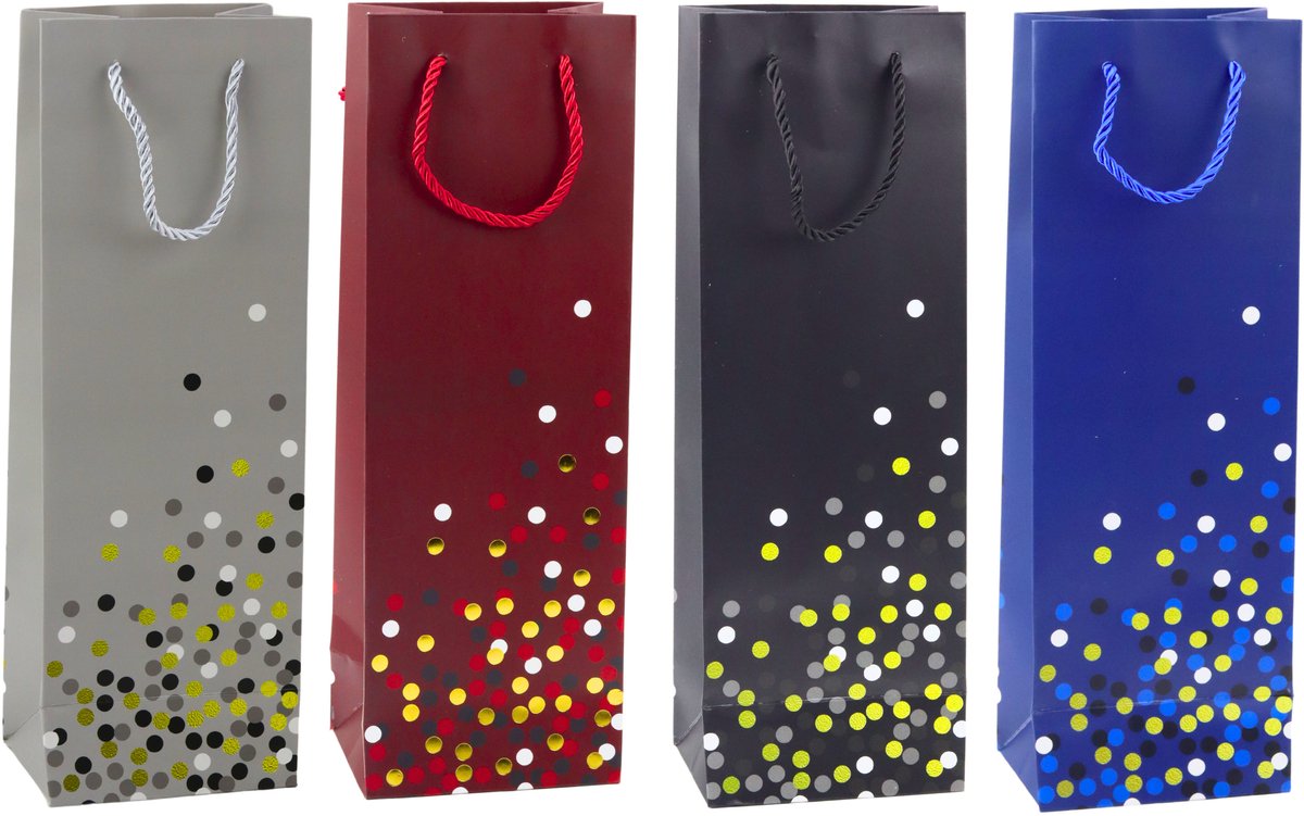 Wijnfles Cadeauzakje Stippen 36 X 12 X 9 cm