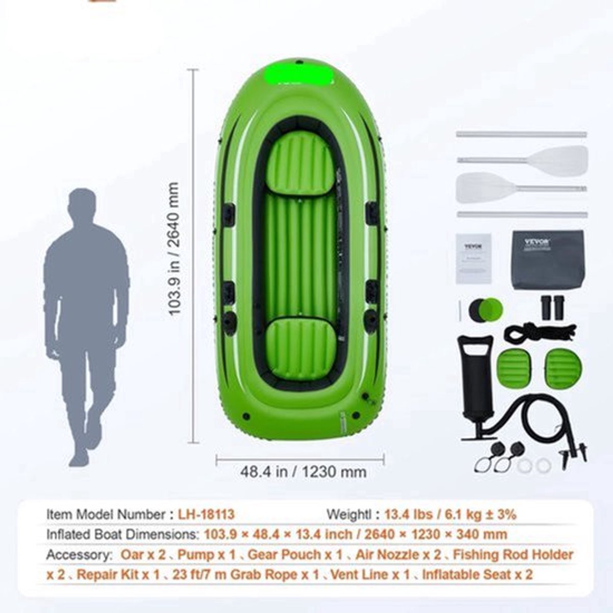 Opblaasboot - Max. 499 kg Laadvermogen - 6 Onafhankelijke Luchtkamers - Met Pomp en Roeisets - 4-zits - 499Kg - Groen