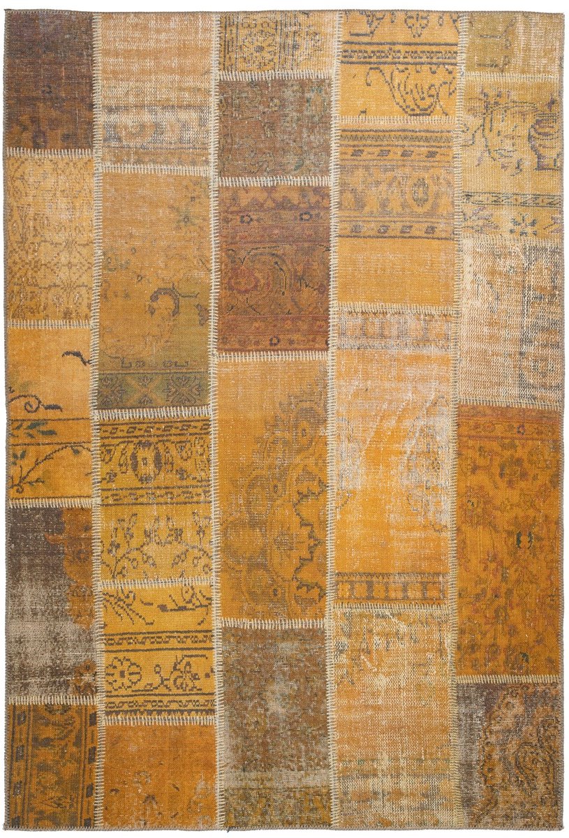 Padiro laagpolig vloerkleed 110 x 180 cm - goud - oosters vintage patchwork design - geschikt voor vloerverwarming - van polyester
