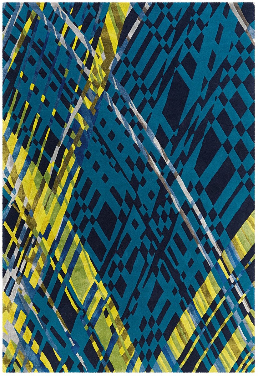 Padiro laagpolig vloerkleed 120 x 180 cm - meerkleurig / blauw - modern streeppatroon - geschikt voor vloerverwarming - van wol en viscose