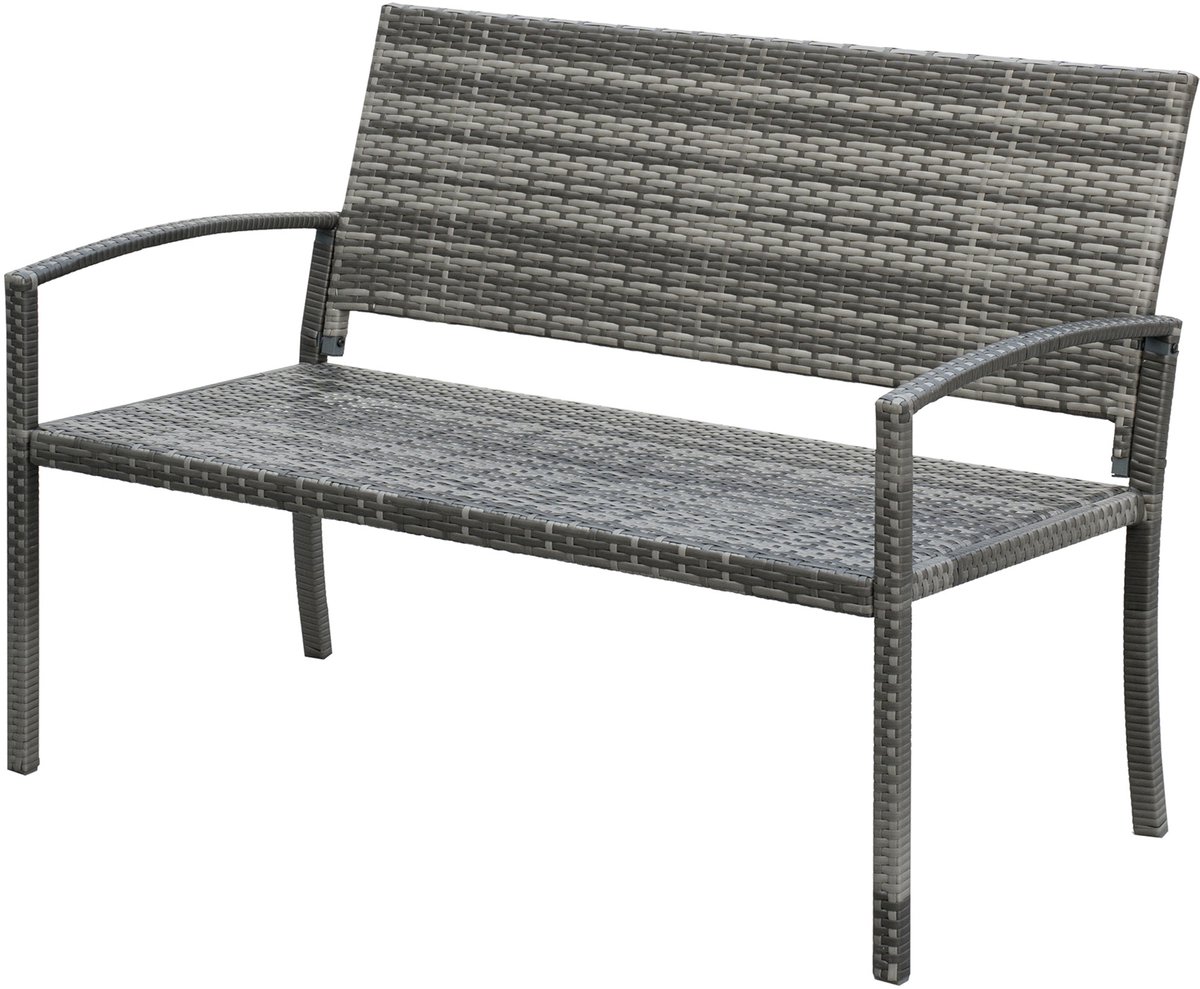 Tuinbank - in rotanlook - met stalen frame - voor 2 personen - grijs - 122 x 60 x 85 cm