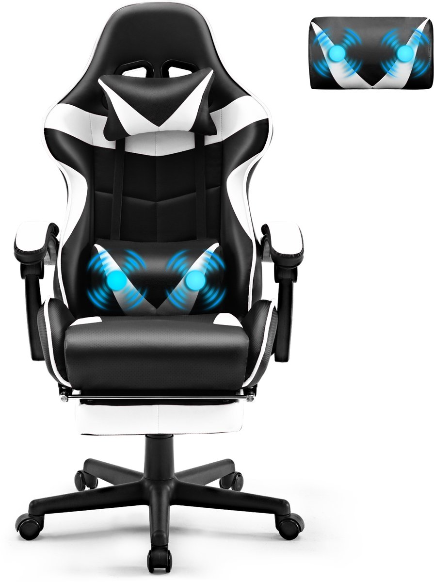 Arvioo-Gamestoel-Massage Voetsteun-Verstelbaar-Wit
