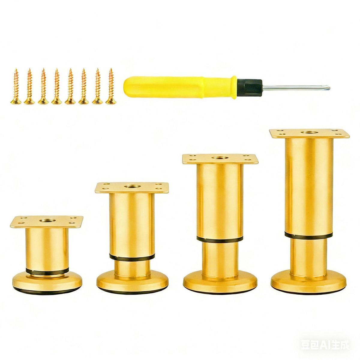 Solidchoice - 4 Verstelbare Meubelpoten - Hoogte Verstelbare Poten voor Kasten en Bedden (Goud, 10-14cm)