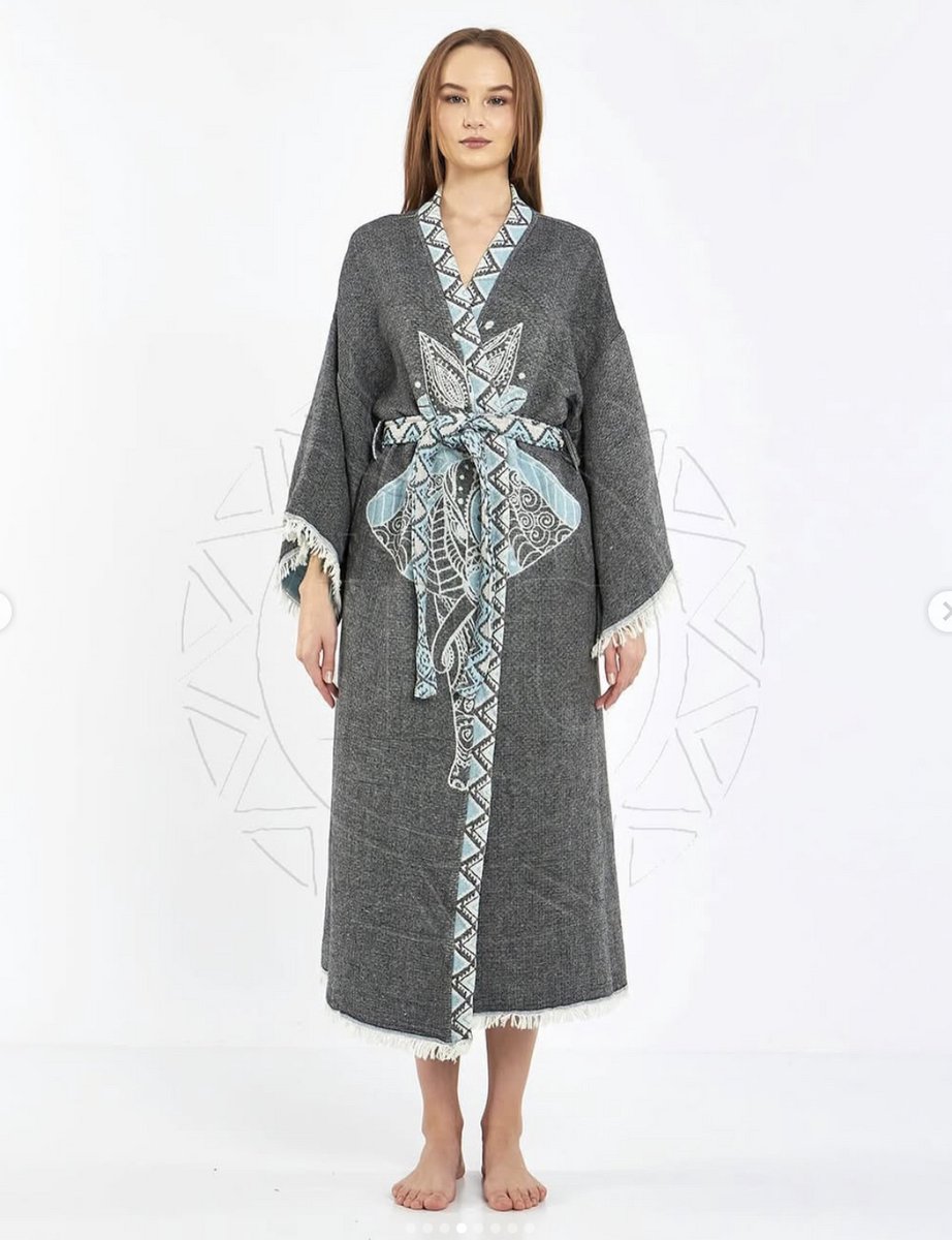 A Sense of Love Dames Mousseline Badjas Olifant / One size grijs/blauw