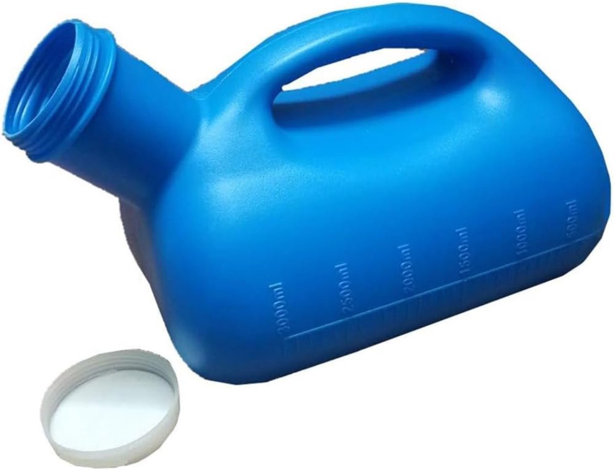 QUOVO® Urinaal mannen - Met deksel - Urinefles - Plasfles - 3000ml - Must Have! - Blauw - 30cm x 18cm x 17cm