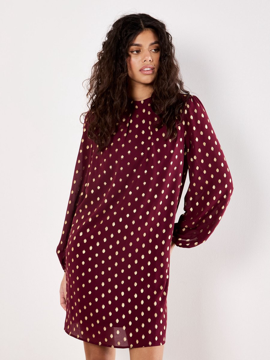 Gold Foil Spot Shift Mini Dress