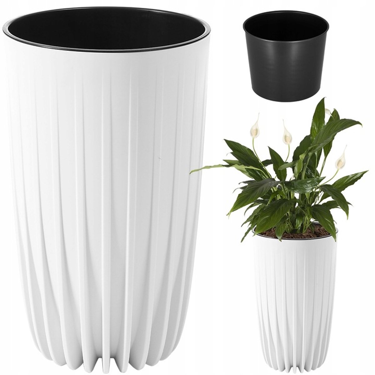 Hoge bloempot "Mira" met binnenpot - Wit - 51,5 cm