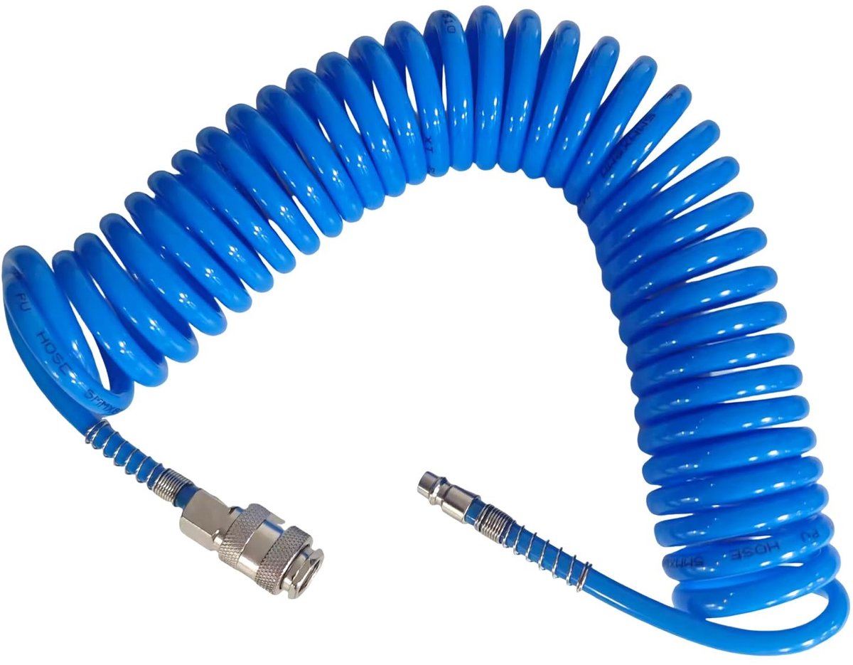 Solidchoice - Spiraalslang Perslucht 6m - Luchtdrukslang met 1/4 inch Aansluiting